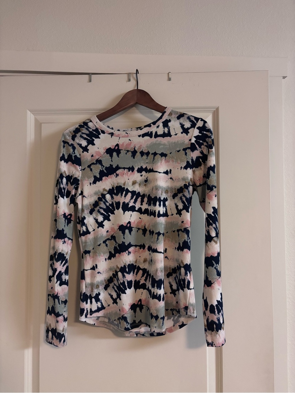 No Boundaries Long Sleeve Tie-Dye Top in Pink, Navy & Cream